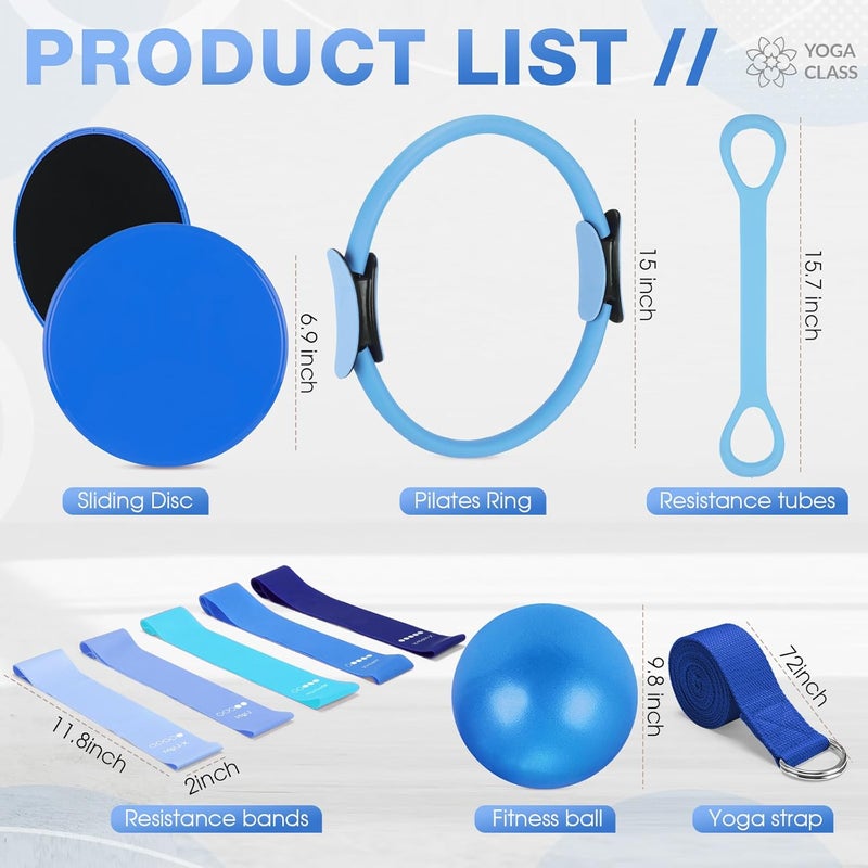 Arrowbash Set of 6 Style Pilates Home Equipment Set Pilates Essential Kit Workout Accessories 14 Magic Circle Mini Exercise Ball Yoga Strap Silicone Tension Strip Tension Band Sliding Plate - Image 2